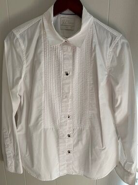 J. Crew White Pintuck-Front Women’s Dress Shirt dry cleaned and pressed